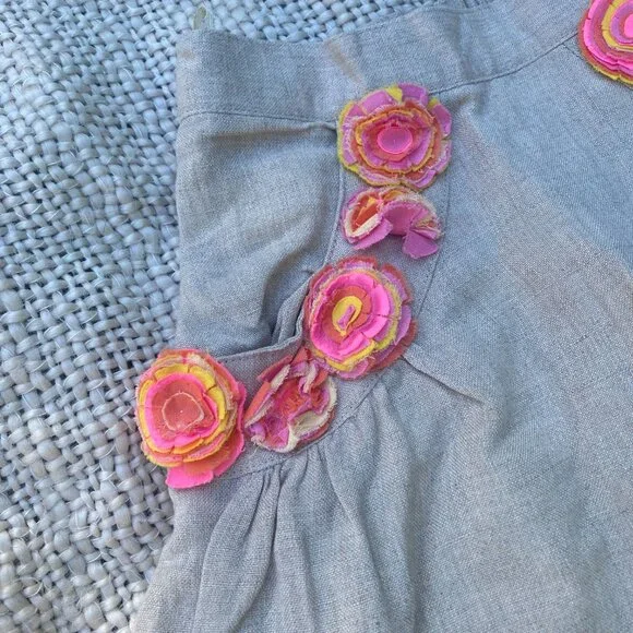NWT Charabia France Girls 4 Linen Blend Knee Length Pocket Skirt Floral Accents - Picture 2 of 8